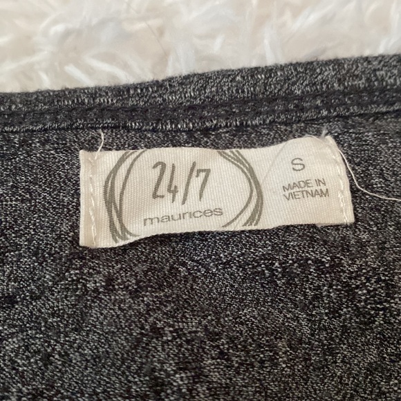 Maurice’s dress shirt. Size-S. Color-grey with yellow and white stripe sleeves. - Picture 2 of 2